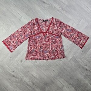 Nancy K L 90s Y2k Babydoll FlutterBell Sleeve Paisley Sheer Fairy Boho Romantic